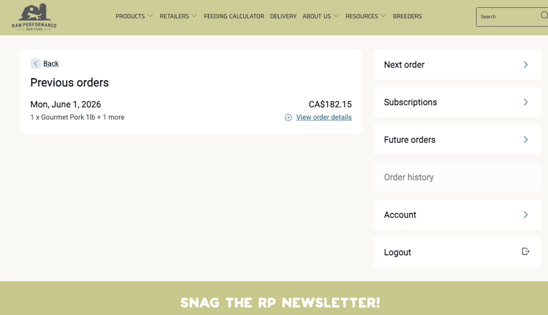 Subscription order history dashboard